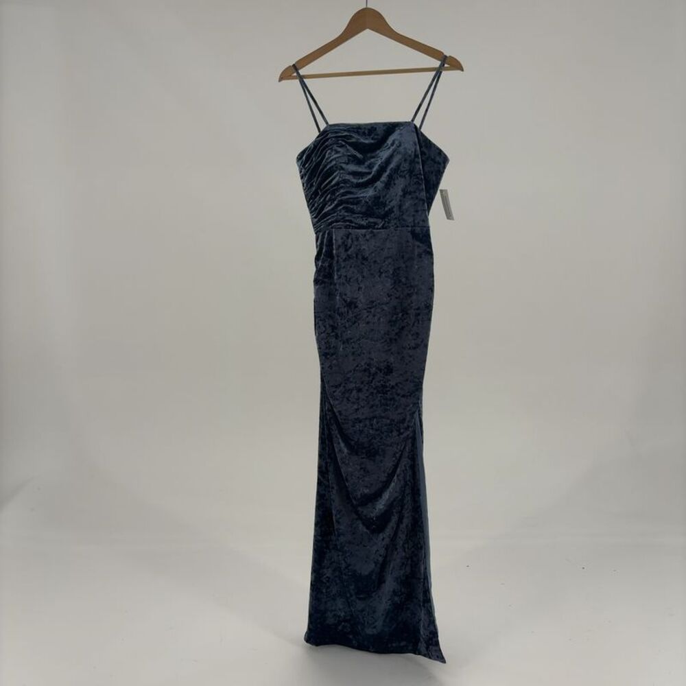 Rene Ruiz Strapless Velvet Burnout Column Gown